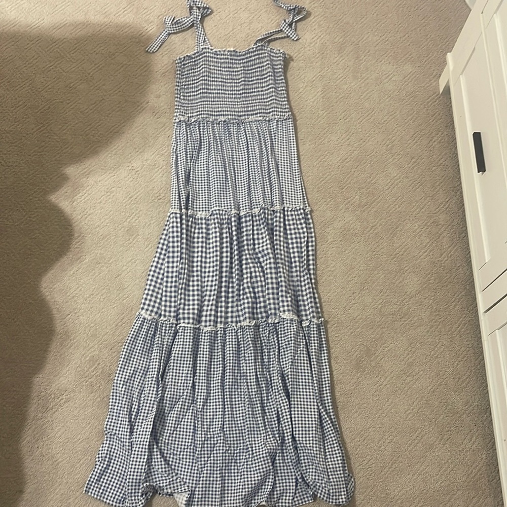 Blue smocked top maxi dress